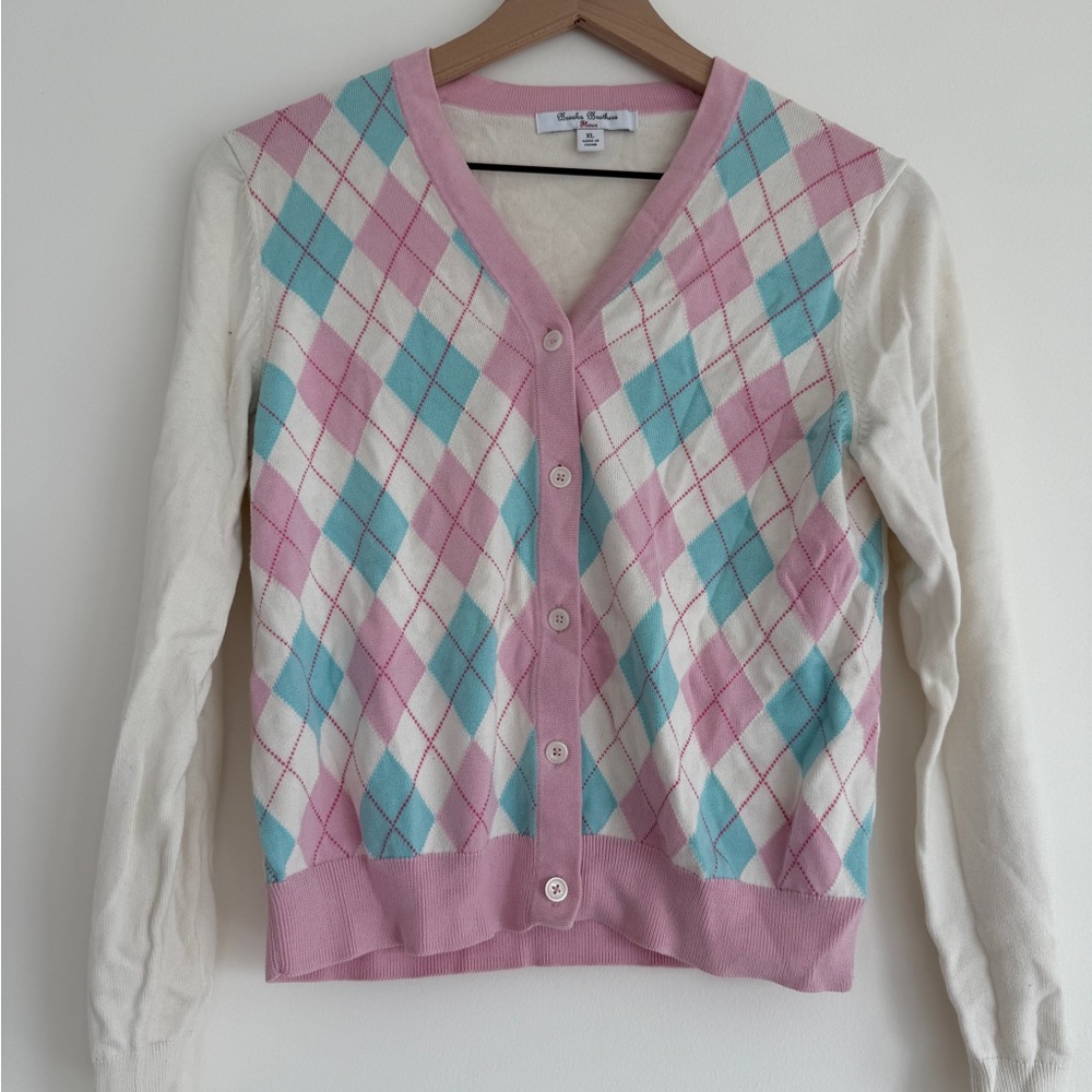 Brooks Brothers Pink and Blue Argyle Cardigan